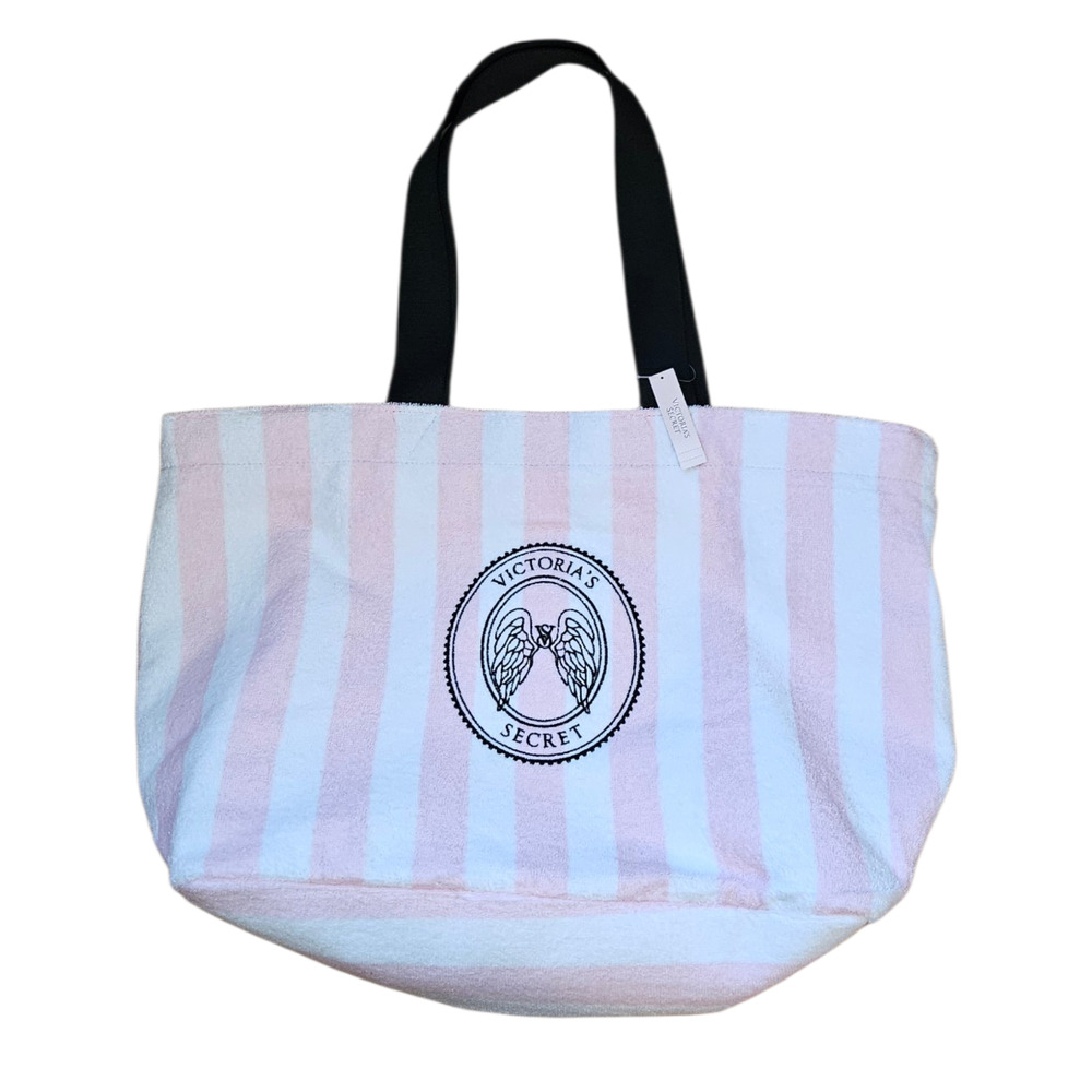 NEW! Victoria's Secret Pink White Stripe Terry Cloth Beach Tote Bag NWT